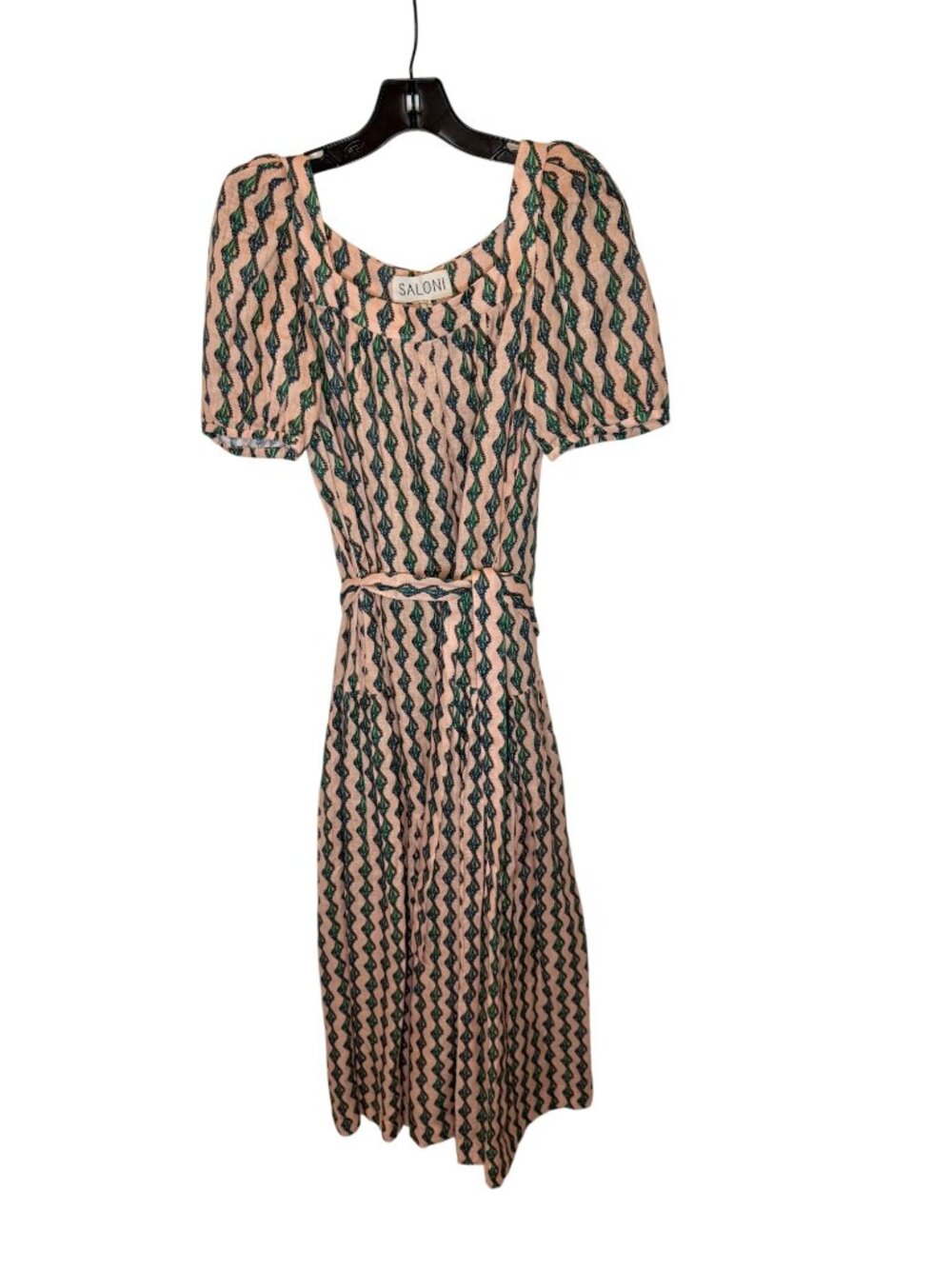 Saloni Yashi printed linen midi dress  Blush Pink - Size 6 - Picture 2 of 8